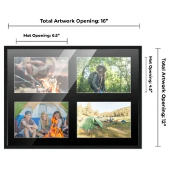 Black Finish Collage Frame - Black Mat, 20 Frame Sizes to Choose From, UV Acrylic, Wall Hanging Hardware, Vertical or Horizontal Display