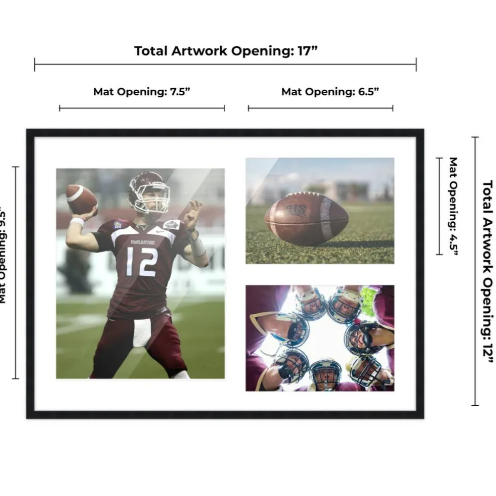 Black Finish Collage Frame - White Mat, 20 Frame Sizes to Choose From, UV Acrylic, Wall Hanging Hardware, Vertical or Horizontal Display