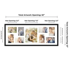 Black Finish Collage Frame - White Mat, 20 Frame Sizes to Choose From, UV Acrylic, Wall Hanging Hardware, Vertical or Horizontal Display