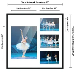 Black Finish Collage Frame - White Mat, 20 Frame Sizes to Choose From, UV Acrylic, Wall Hanging Hardware, Vertical or Horizontal Display