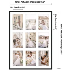Black Finish Collage Frame - White Mat, 20 Frame Sizes to Choose From, UV Acrylic, Wall Hanging Hardware, Vertical or Horizontal Display