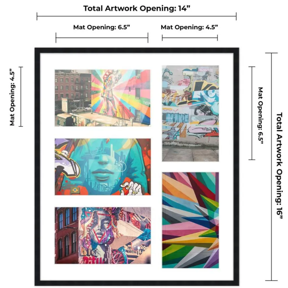 Black Finish Collage Frame - White Mat, 20 Frame Sizes to Choose From, UV Acrylic, Wall Hanging Hardware, Vertical or Horizontal Display