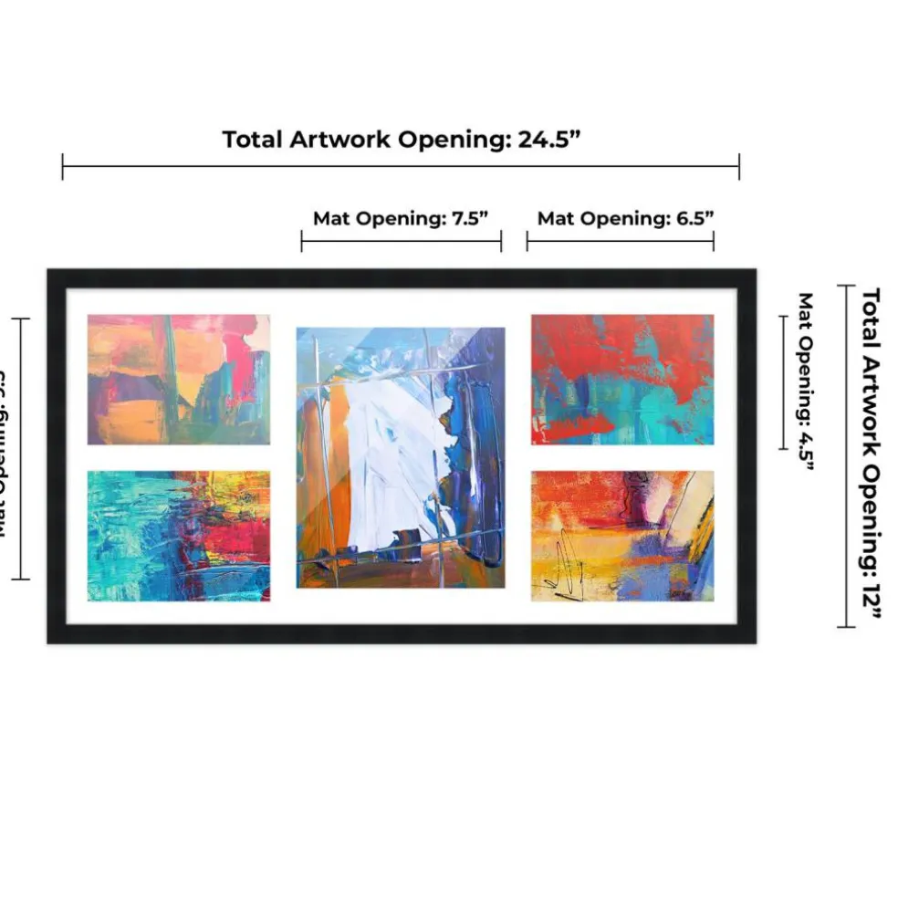 Black Finish Collage Frame - White Mat, 20 Frame Sizes to Choose From, UV Acrylic, Wall Hanging Hardware, Vertical or Horizontal Display