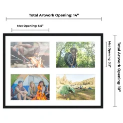 Black Finish Collage Frame - White Mat, 20 Frame Sizes to Choose From, UV Acrylic, Wall Hanging Hardware, Vertical or Horizontal Display
