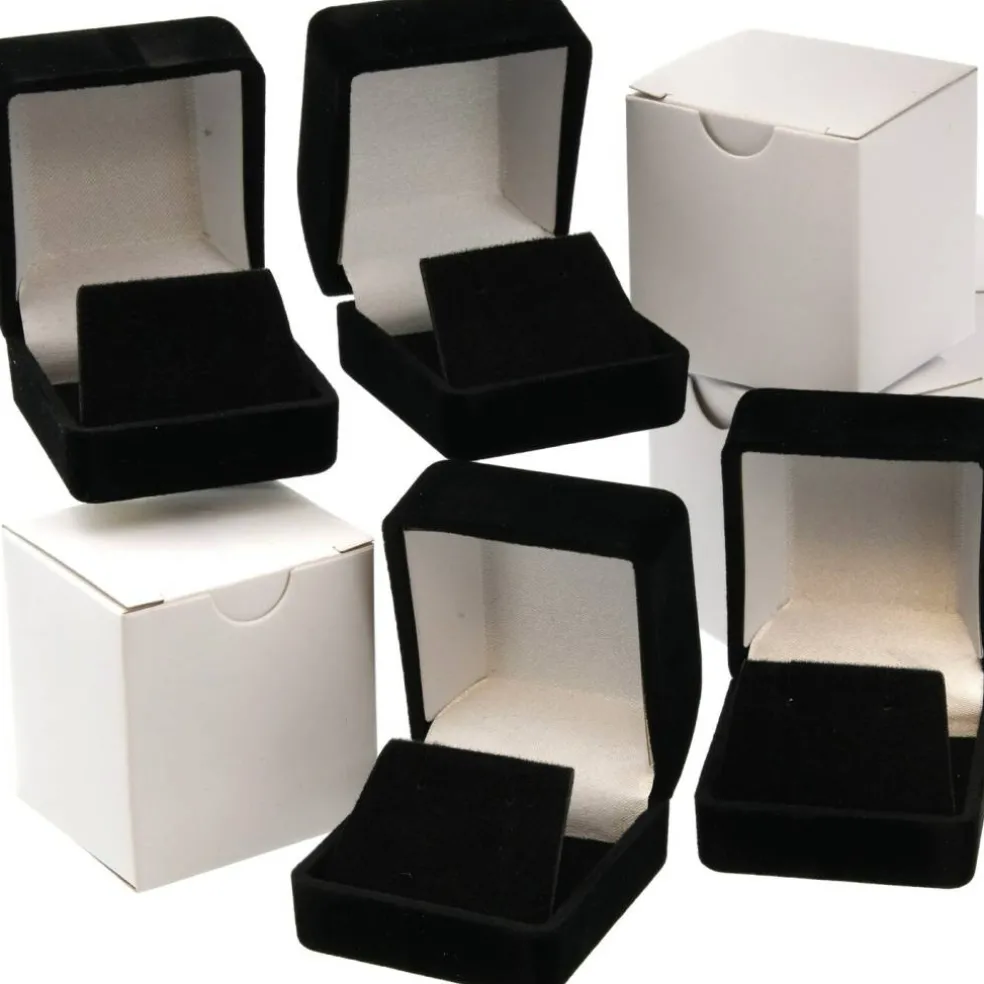 4 Black Flocked Earring Gift Boxes Jewelry Box