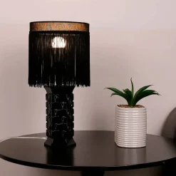 17" Black Glass Lamp with Fringe Shade by Ashland®