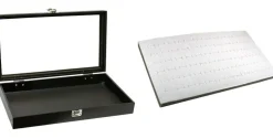 Black Glass-top Jewelry Case (Single metal latch) w/ Gray 72-slot Foam Insert