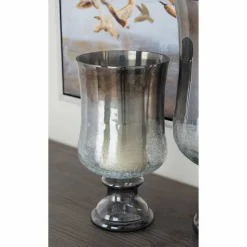 14" Black Glass Traditional Candle Holder