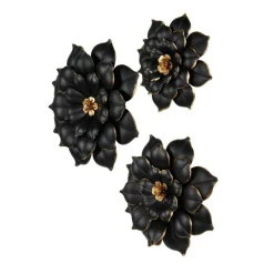 Black & Gold Metal Floral 3D Wall Décor with Gold Center Set