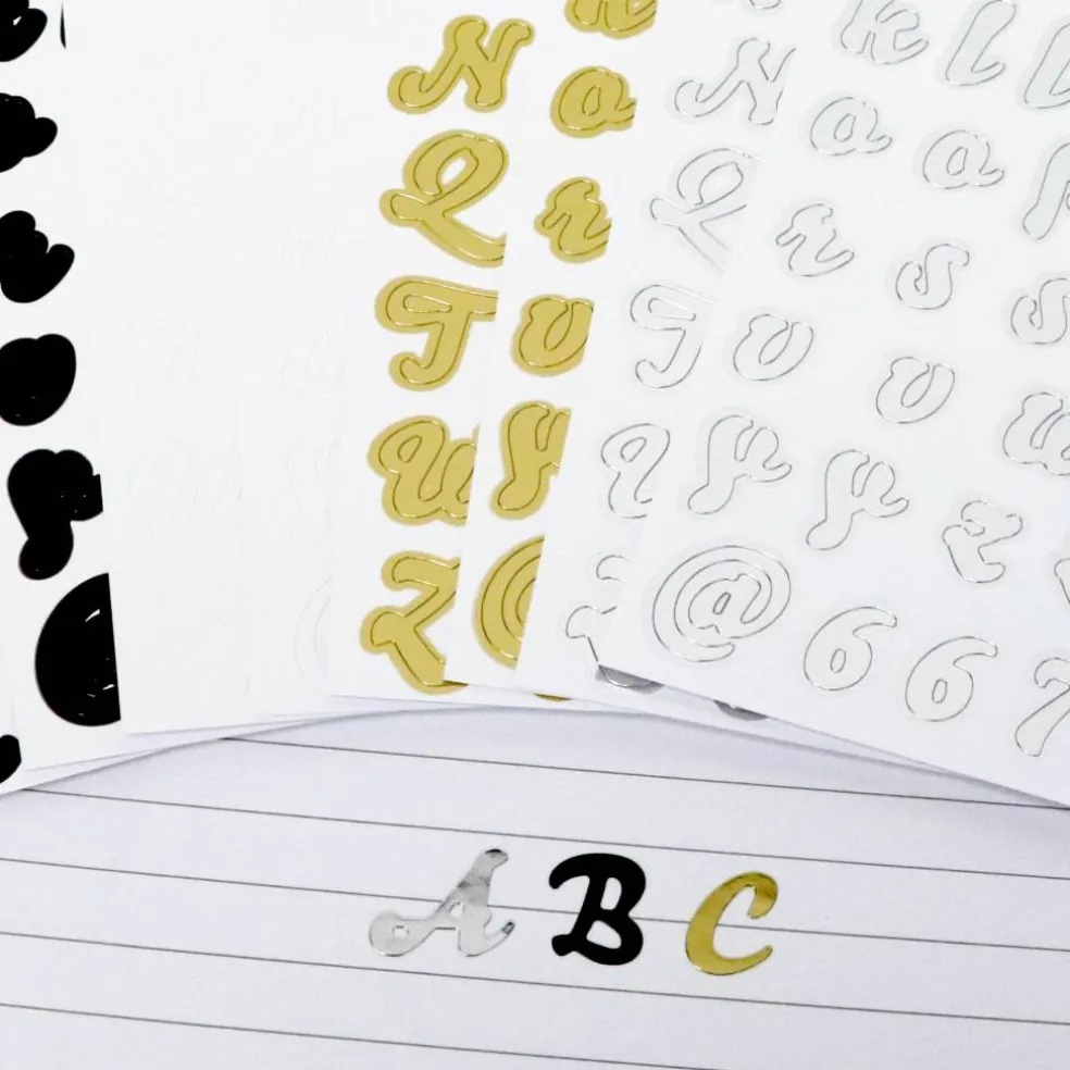 Black, Gold, Silver & White Script Letter & Number Stickers by Recollections™