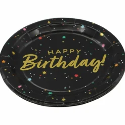 9" Black & Gold Starry Happy Birthday Paper Plates, 8ct. by Celebrate It™