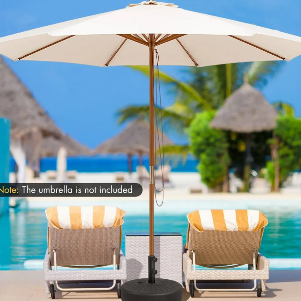 Black HDPE Patio Umbrella Base with Metal Pole and Refillable Design