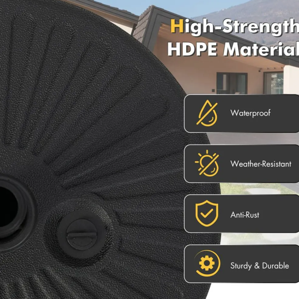 Black HDPE Patio Umbrella Base with Metal Pole and Refillable Design