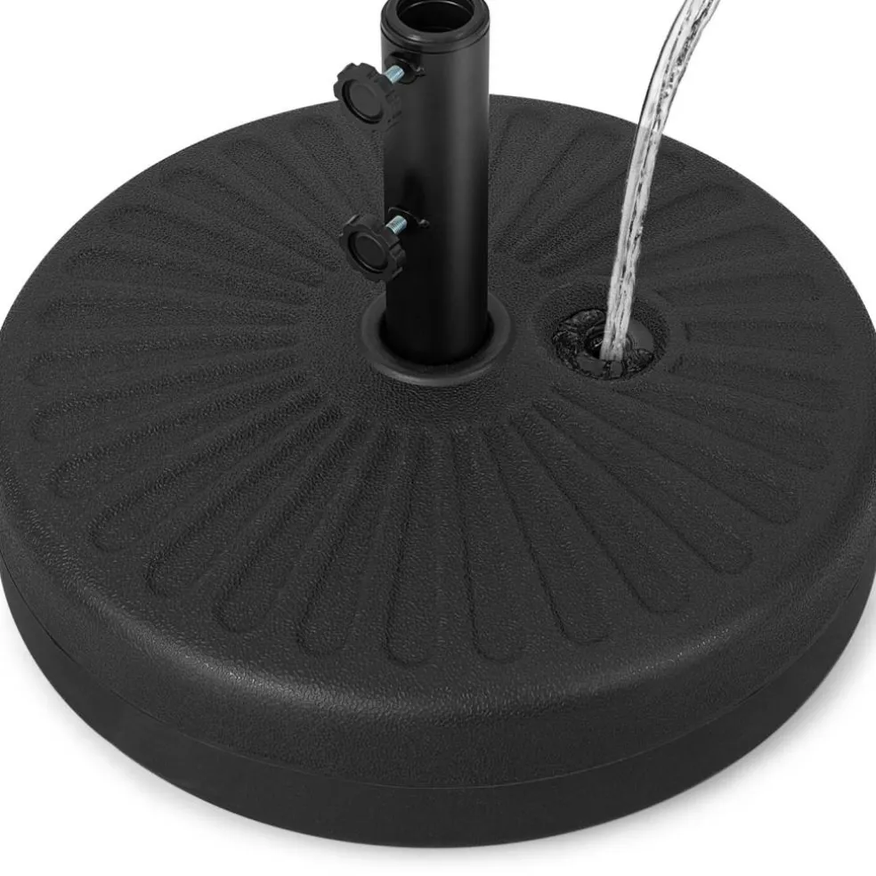 Black HDPE Patio Umbrella Base with Metal Pole and Refillable Design
