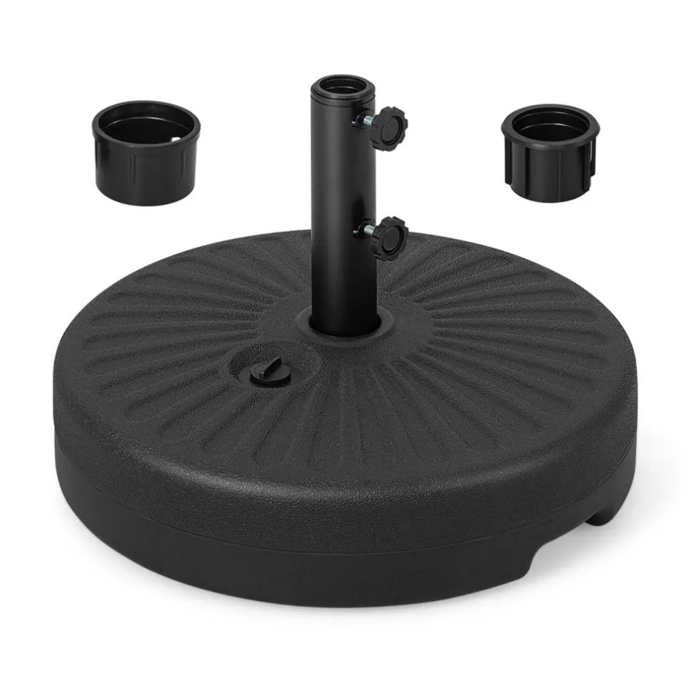 Black HDPE Patio Umbrella Base with Metal Pole and Refillable Design