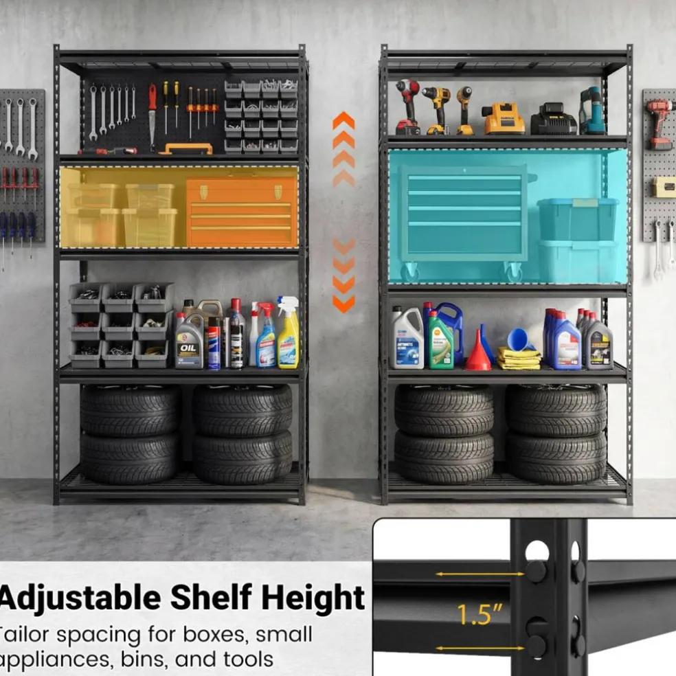 Black Heavy Duty 5 Tier Metal Storage Shelf Rack Adjustable Garage Organizer Unit 2000 lbs Capacity Kitchen Basement Warehouse Storage Rack