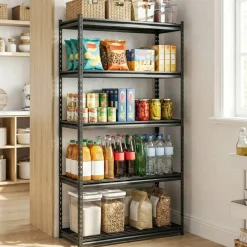 Black Heavy Duty 5 Tier Metal Storage Shelf Rack Adjustable Garage Organizer Unit 2000 lbs Capacity Kitchen Basement Warehouse Storage Rack