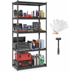 Black Heavy Duty 5 Tier Metal Storage Shelf Rack Adjustable Garage Organizer Unit 2000 lbs Capacity Kitchen Basement Warehouse Storage Rack