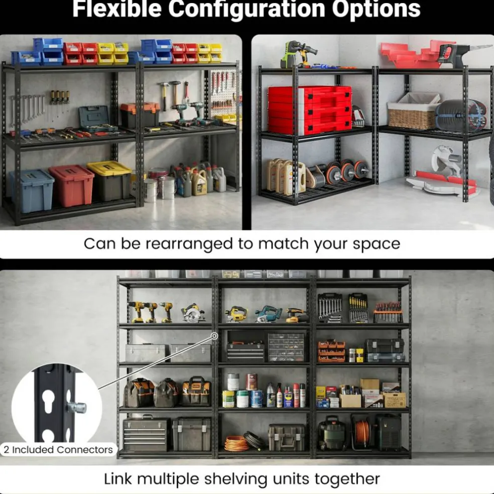 Black Heavy Duty 5 Tier Metal Storage Shelf Rack Adjustable Garage Organizer Unit 2000 lbs Capacity Kitchen Basement Warehouse Storage Rack