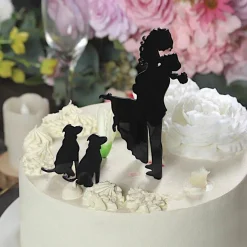 Black 7 in Bride Groom Pet Dogs Silhouette Acrylic CAKE TOPPERS