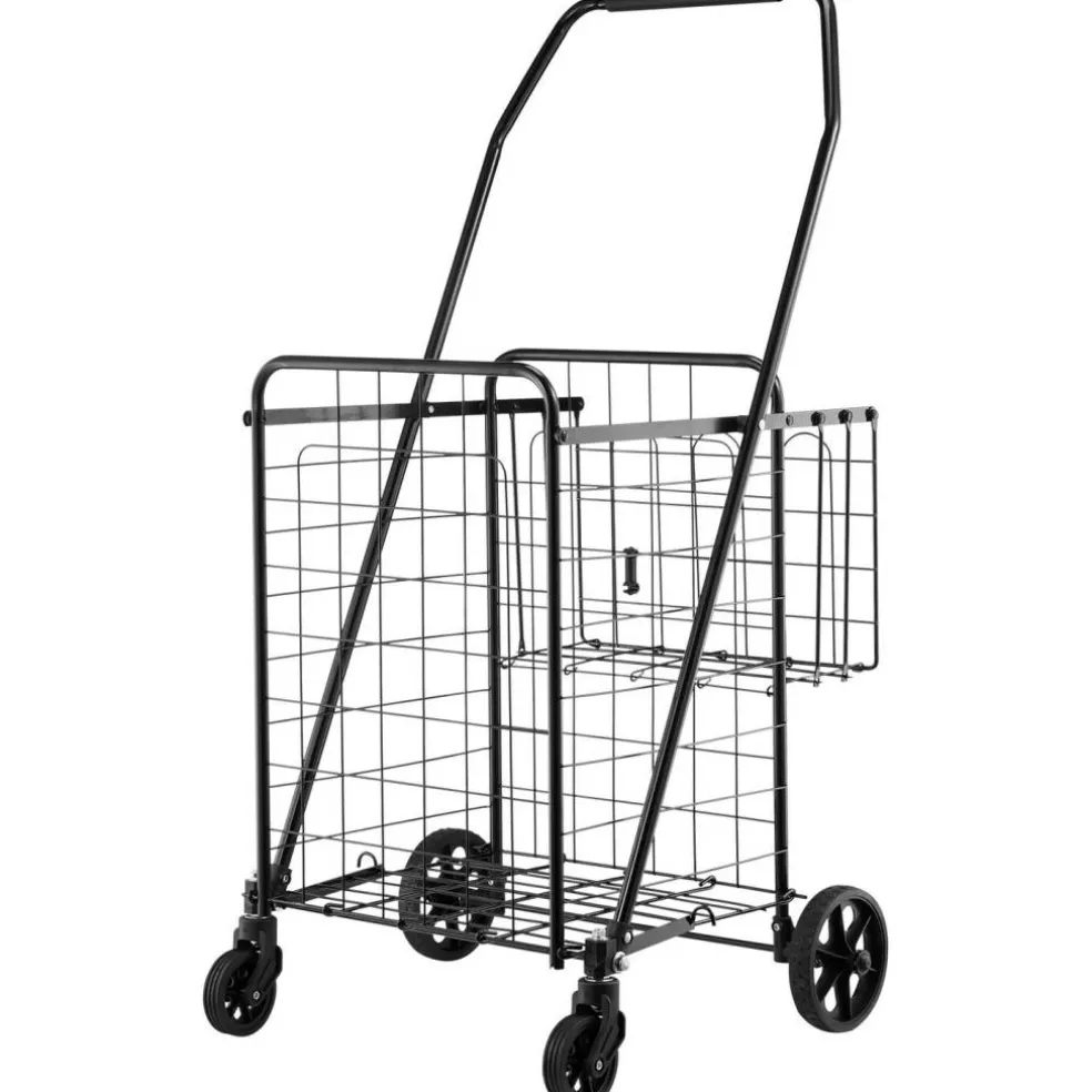 Black Iron Utility Cart 100lbs Load Foldable Shopping Laundry Wagon