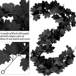 Black Leaf Garland, 4PCS Halloween Artificial Hanging Fall Leave Maple Vines, Fall Floral Garlands Thanksgiving Decor for Home Wedding Party (23.6FT)