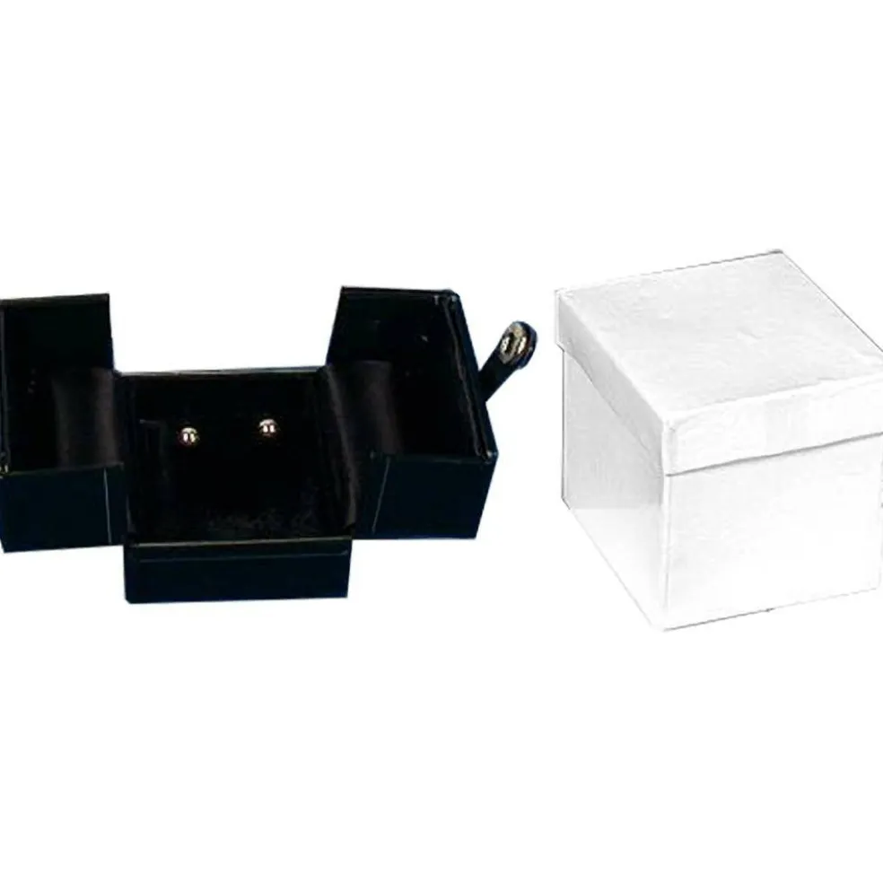 6 Black Leather Earring Gift Boxes Display Snap Lid Box