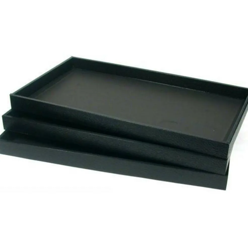 3 Black Leather Jewelry Display Trays Showcase Displays