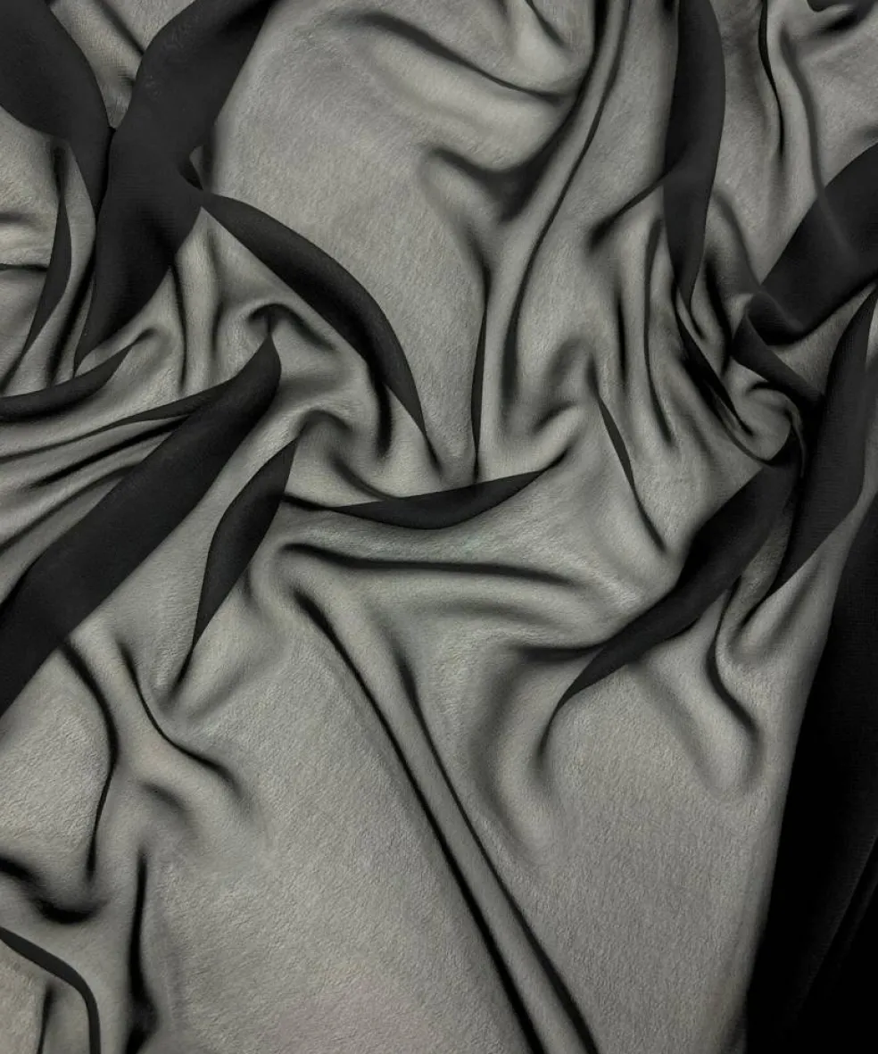 Black Matte Chiffon Fabric by the Yard, 58" Wide Lightweight Sheer Draping Fabric for Chuppah, Wedding Arch, Table Runner