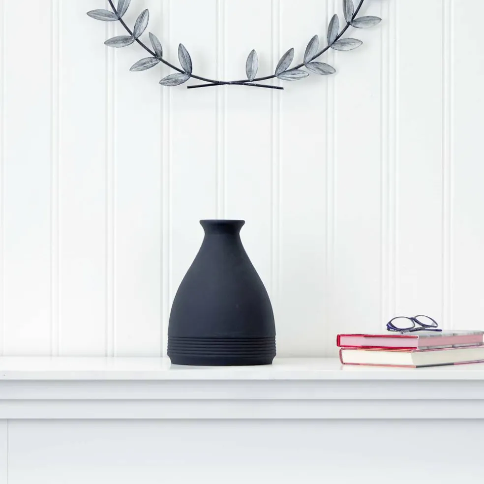 10" Black Matte Cone Stone Vase