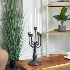 17" Black Metal Antique Style Candelabra