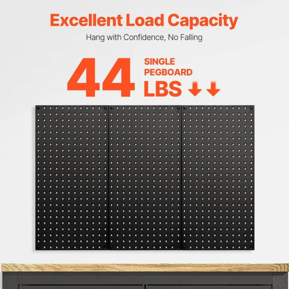Black Metal Pegboard Panels with Volcanic Holes, 132 lbs Load