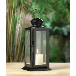 8" Black Metal Starlight Hanging Candle Lantern