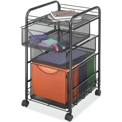 Black Metal Steel Mobile Filing Cabinet Cart with 2 Drawers and Top Shelf