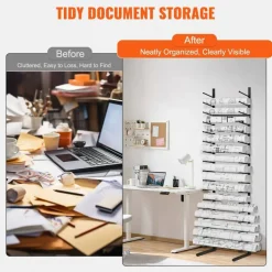 Black Metal 16-Tier Wall-Mounted Blueprint Storage Rack Heavy Duty