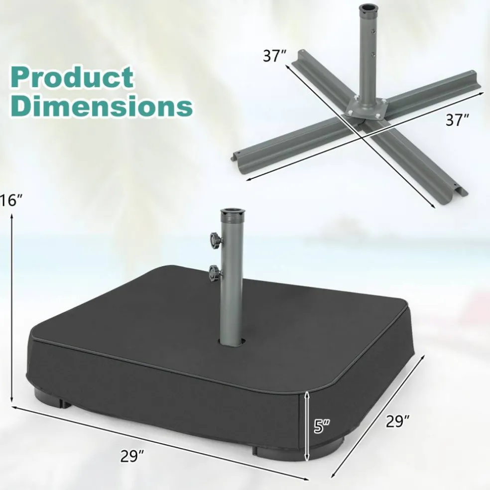 Black Metal Umbrella Base with Sandbag Capacity and Adjustable Knobs