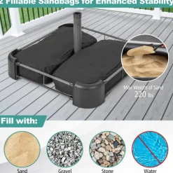 Black Metal Umbrella Base with Sandbag Capacity and Adjustable Knobs