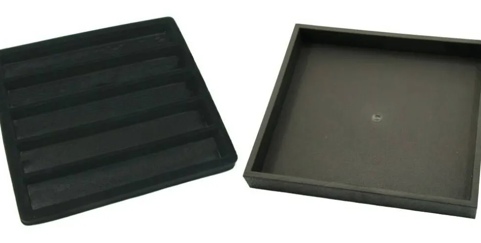 Black Open Square Stackable Jewelry Display Tray w/ Black 5-slot Plastic Tray