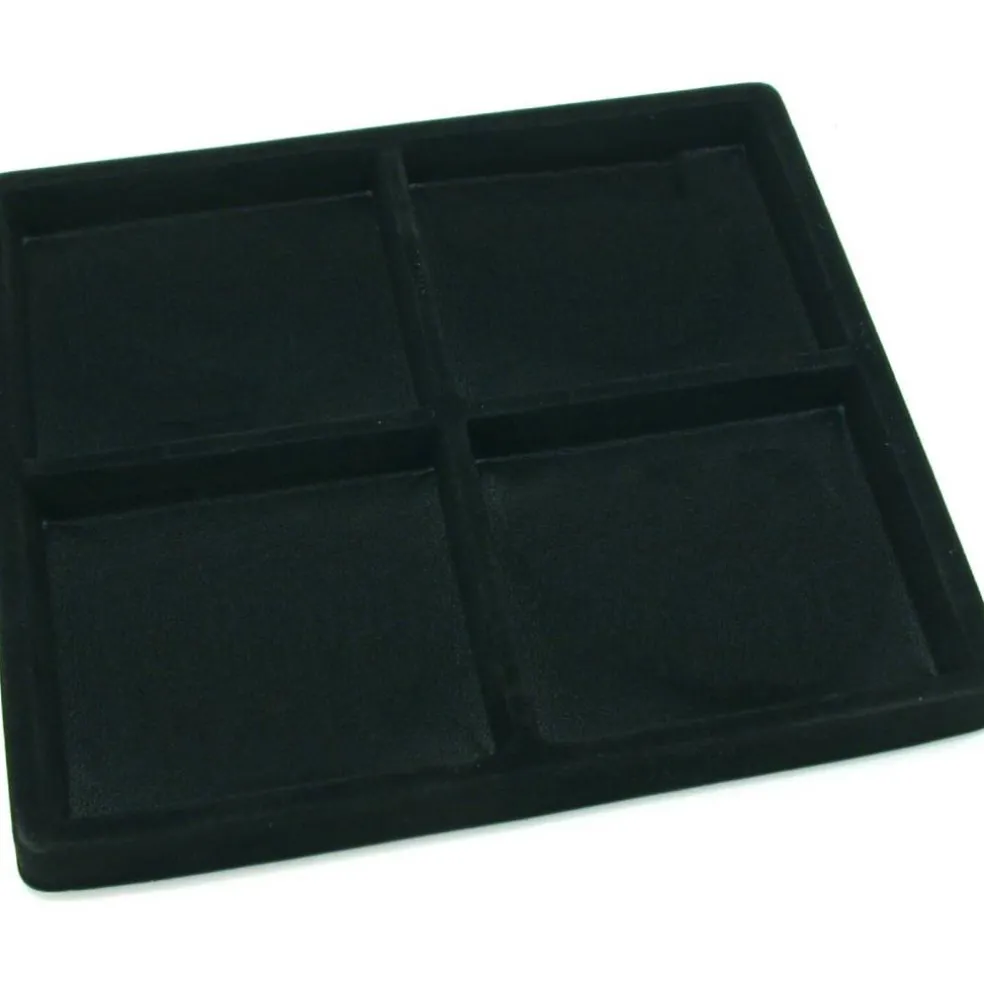 Black Open Square Stackable Jewelry Display Tray w/ Black 4-slot Plastic Tray