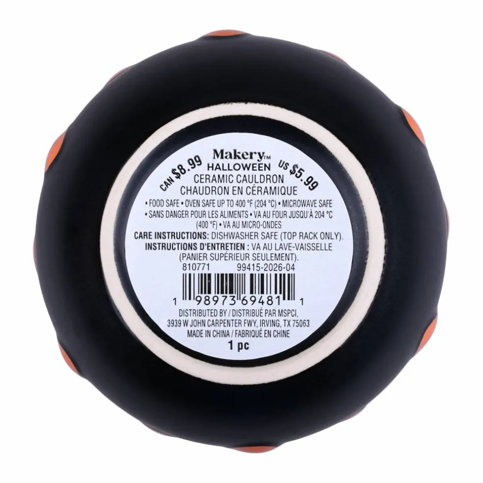 Black & Orange Ceramic Cauldron by Makery™