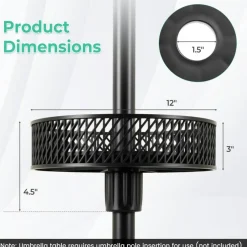 Black Patio Umbrella Table Tray with 3 Adapters for 1.26-1.5