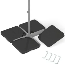 Black 4-Piece Patio Umbrella Base Set with Lockable Hooks