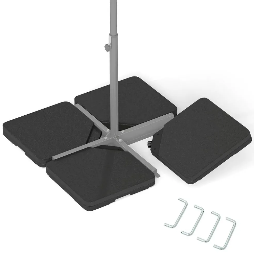 Black 4-Piece Patio Umbrella Base Set with Lockable Hooks