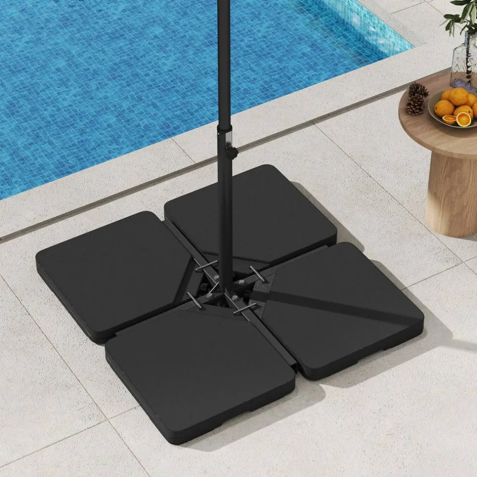 Black 4-Piece Patio Umbrella Base Set with Lockable Hooks