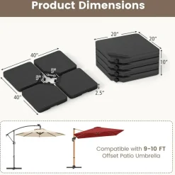 Black 4-Piece Patio Umbrella Base Set with Lockable Hooks