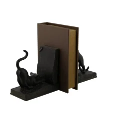 Black Polystone Eclectic Cat Bookends Set