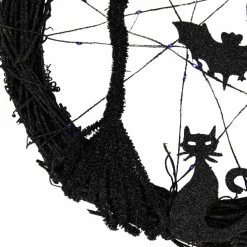 13" Black & Purple LED Halloween Twig Wreath with Bats