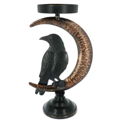 9.5" Black Raven in Moon Metal Pillar Candle Holder by Ashland®