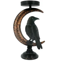 9.5" Black Raven in Moon Metal Pillar Candle Holder by Ashland®