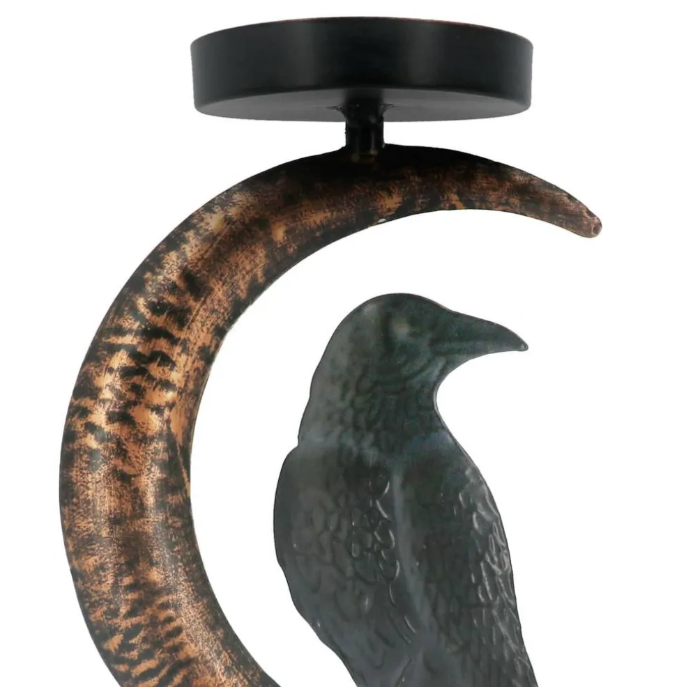 9.5" Black Raven in Moon Metal Pillar Candle Holder by Ashland®